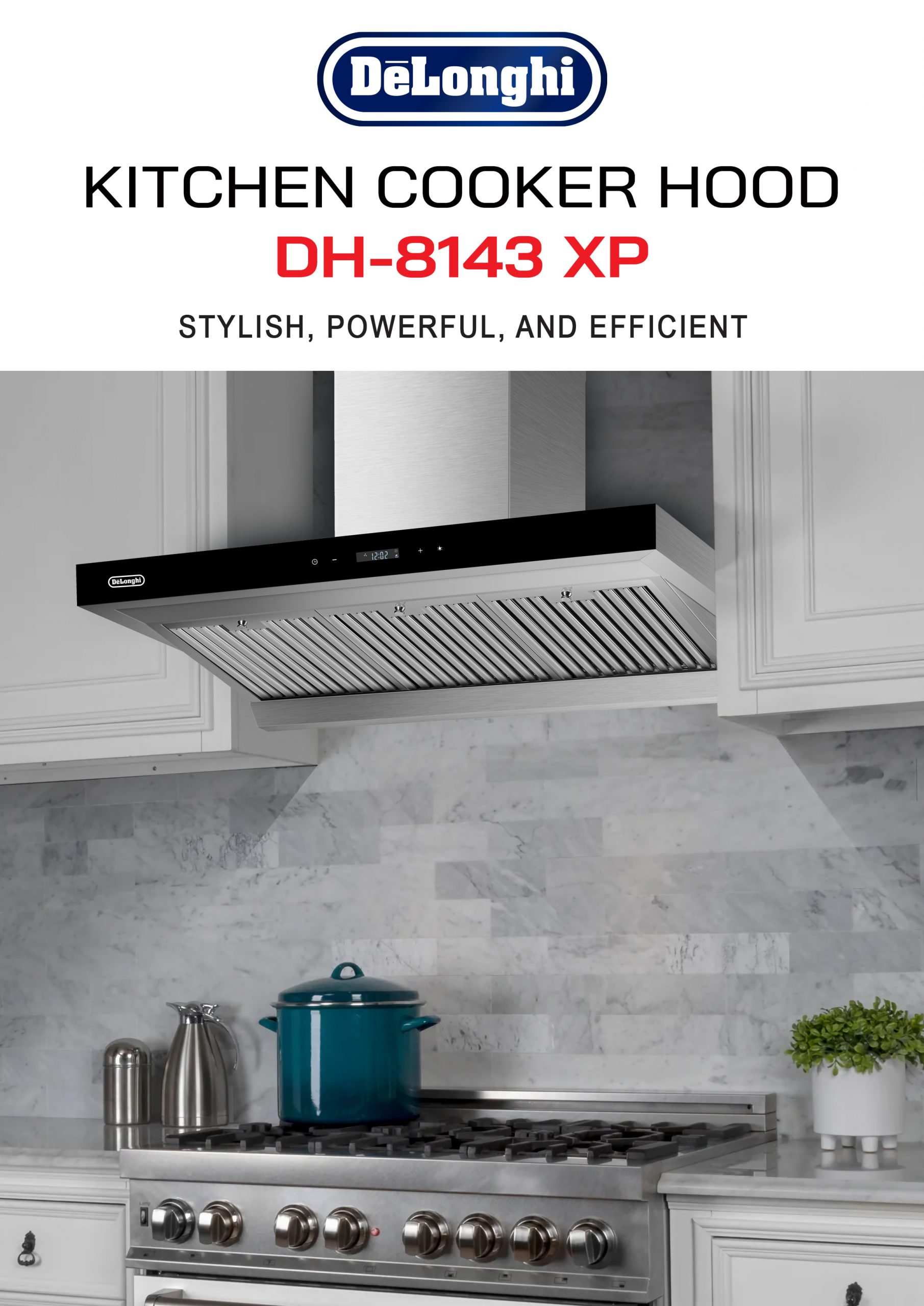 Delonghi 90CM Cooker Hood 1450 m³/hr - Image 2