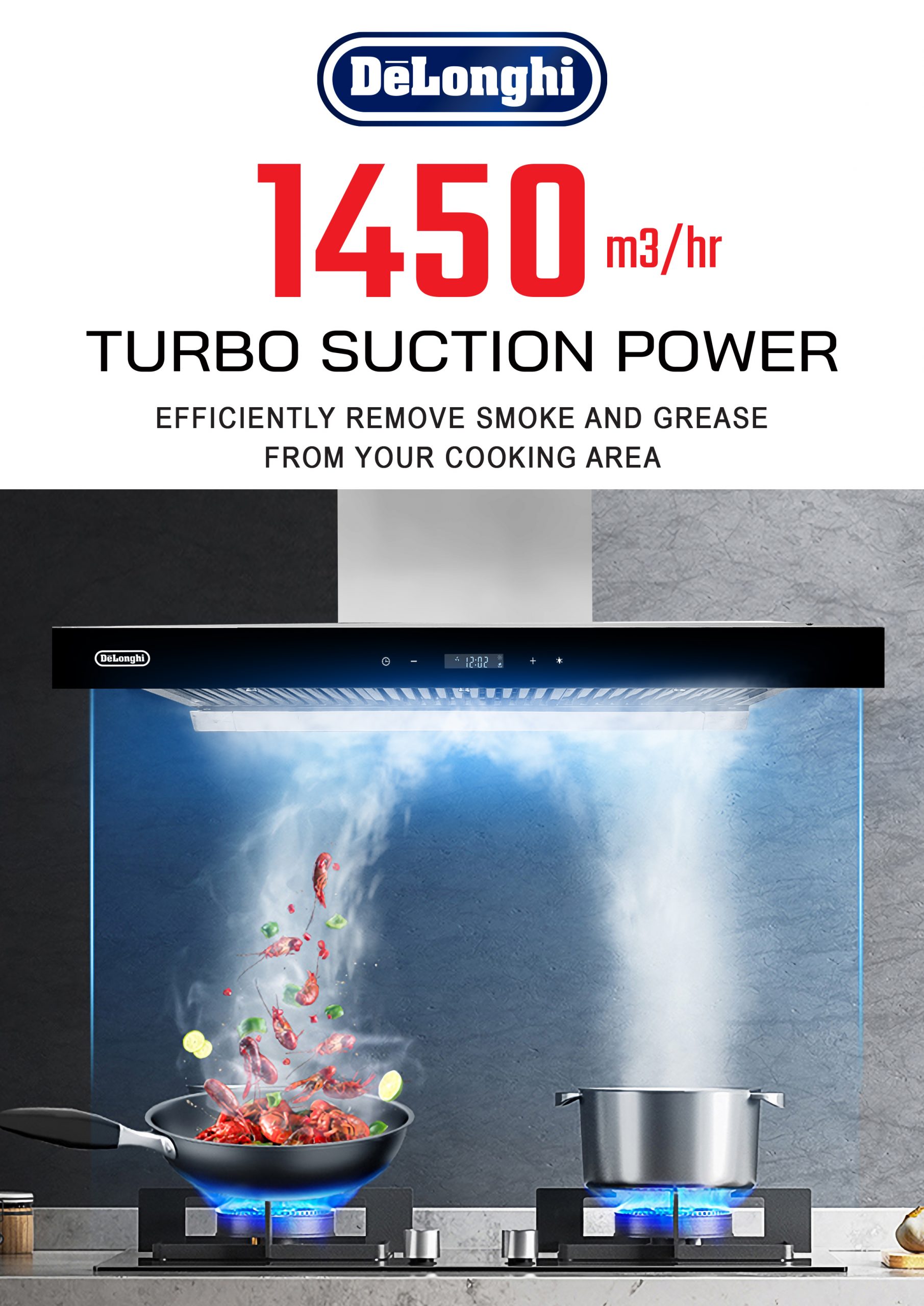 Delonghi 90CM Cooker Hood 1450 m³/hr - Image 3