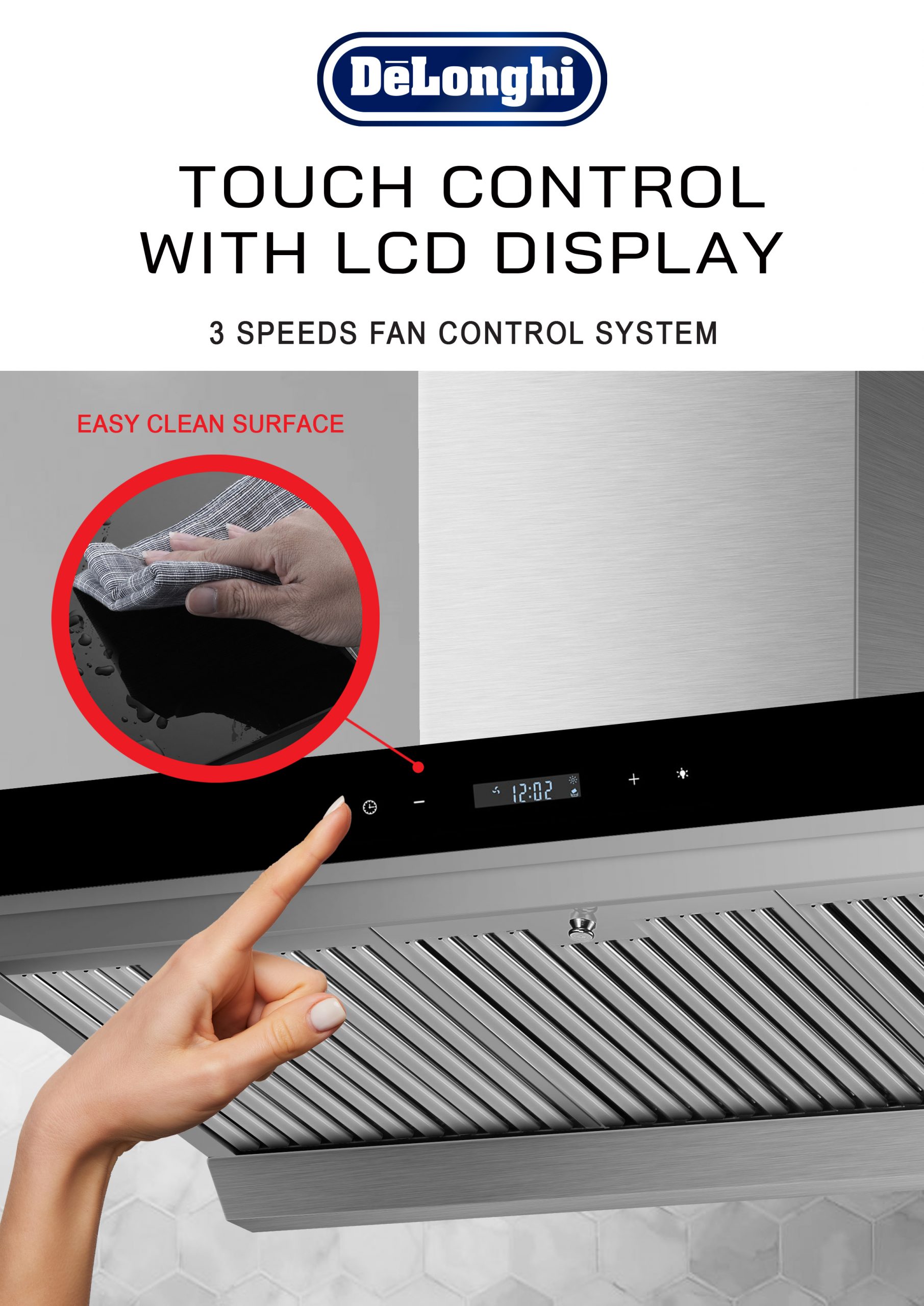 Delonghi 90CM Cooker Hood 1450 m³/hr - Image 4