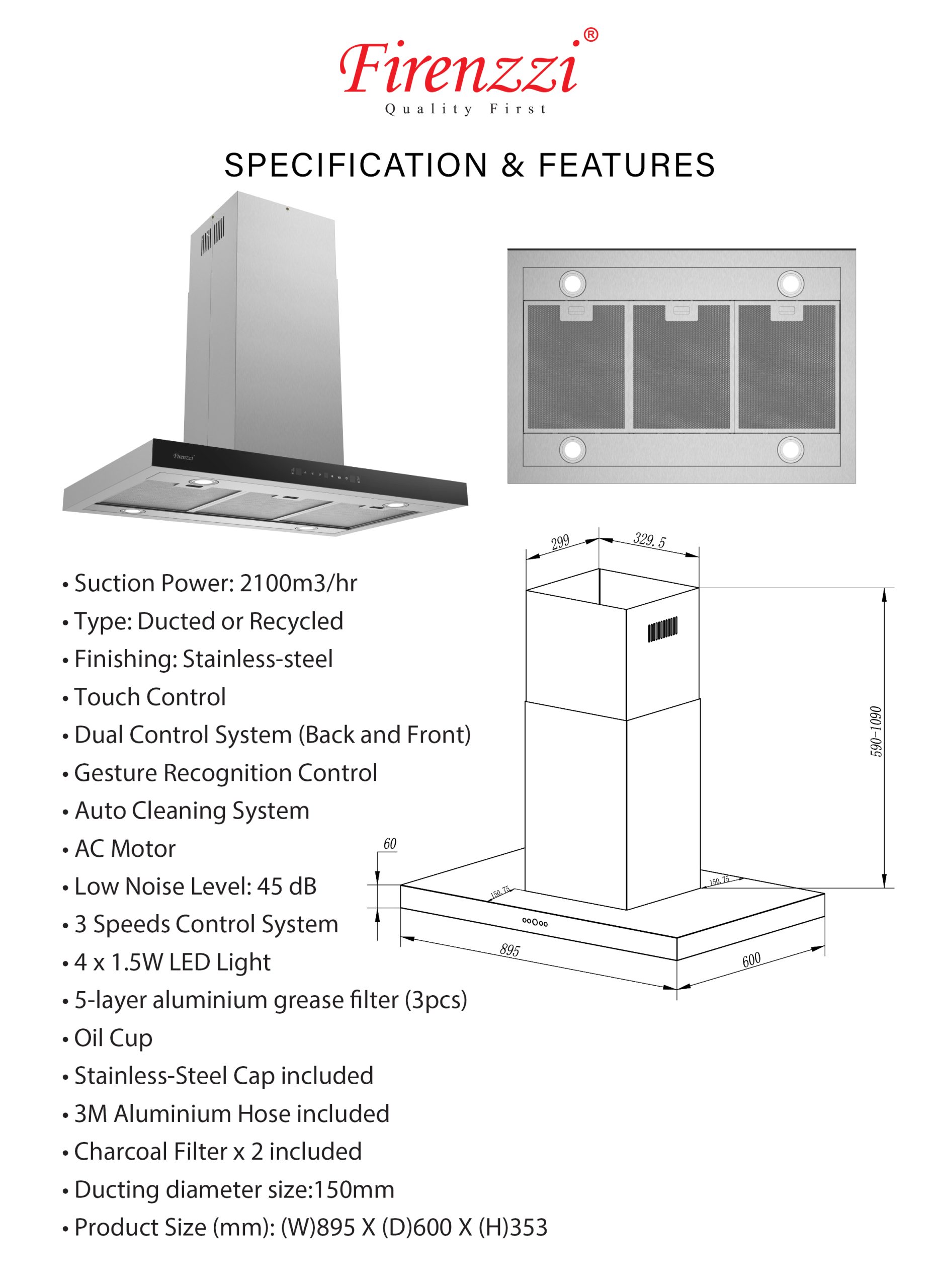 Firenzzi 2100m3/hr Island Hood - Image 2