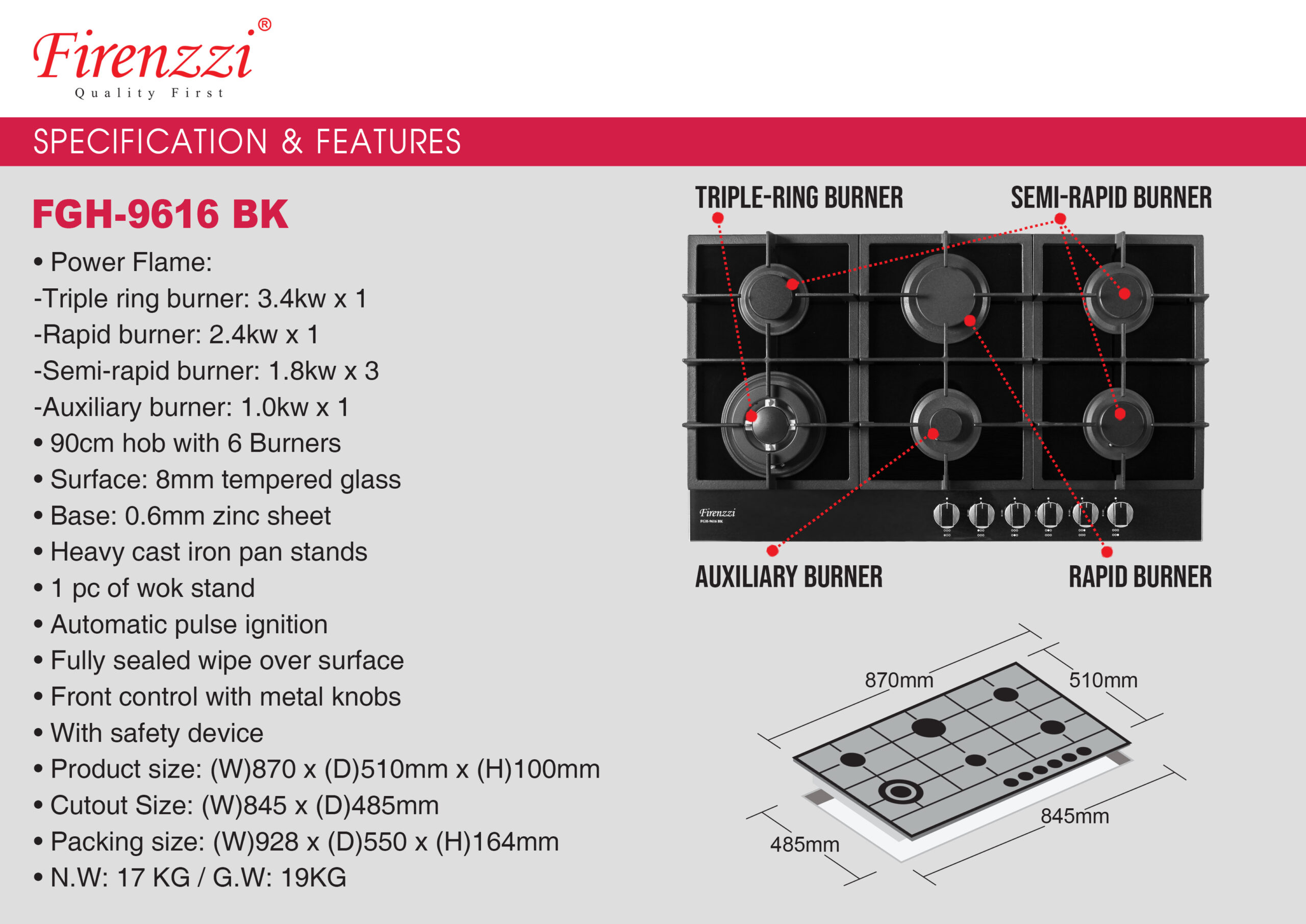 Firenzzi 6 High-Quality Gas Hob - Image 2
