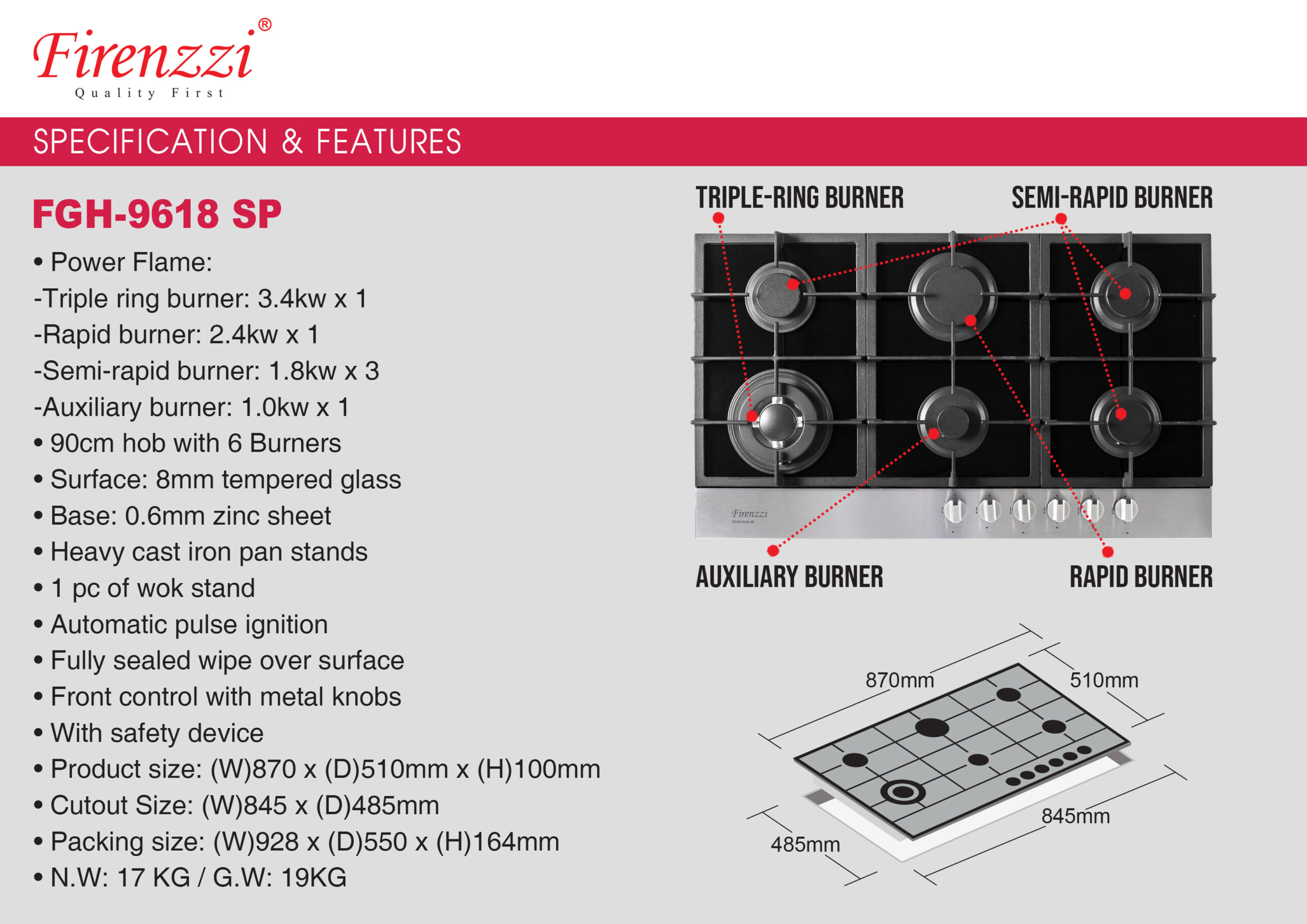 Firenzzi 6 Burner Built- in Gas Hob - Image 2