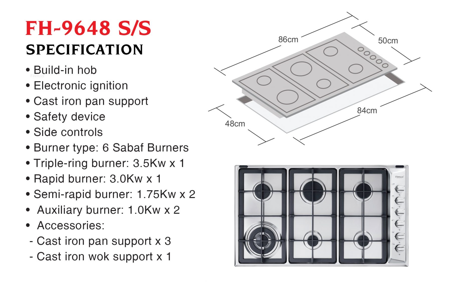Firenzzi 6 Burners Gas Hob - Image 2