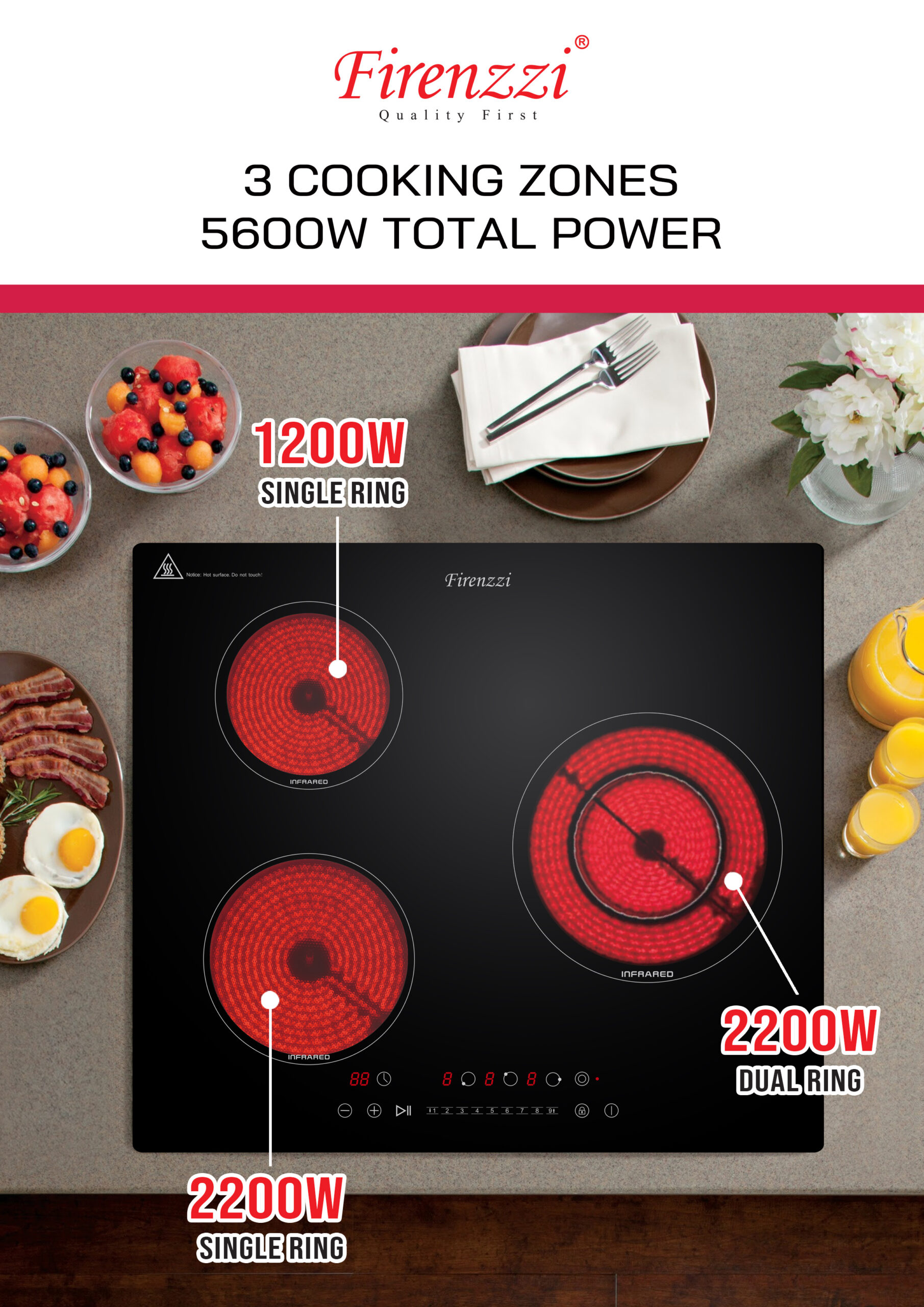 Firenzzi Black Crystal Glass Ceramic Hob - Image 2