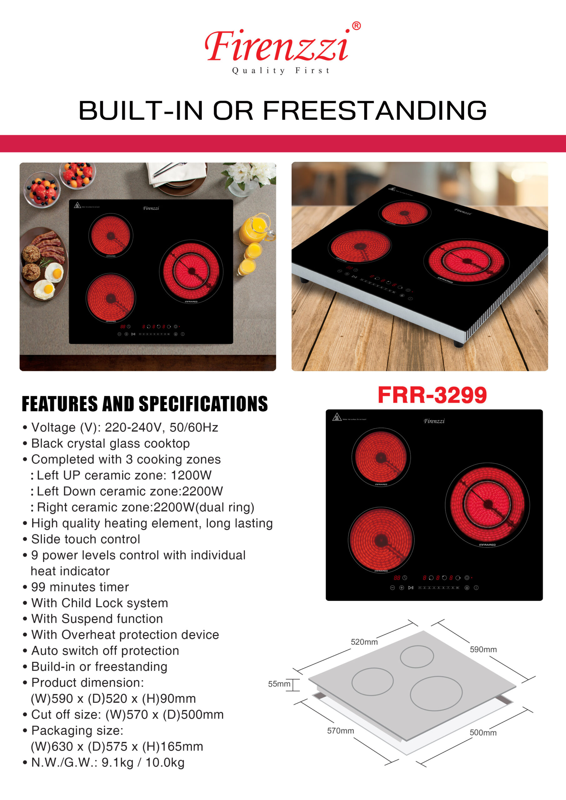 Firenzzi Black Crystal Glass Ceramic Hob - Image 4