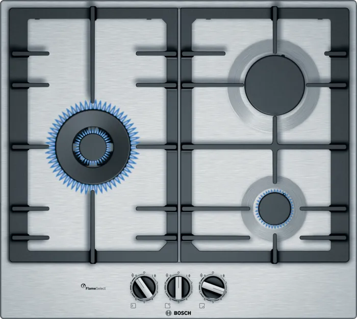 Bosch 60cm Series 6 Stainless Steel 3 Burners Gas Hob