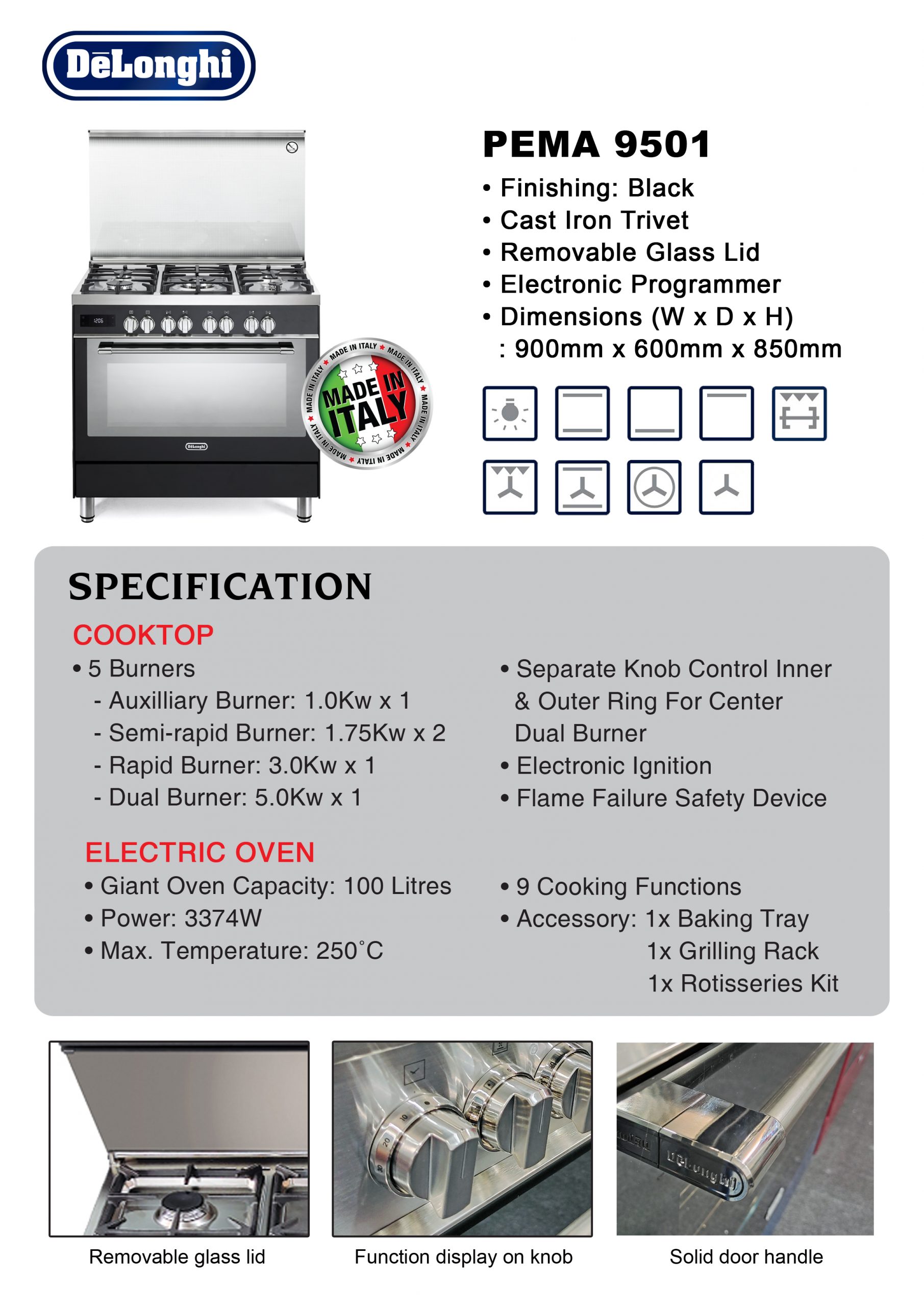 DeLonghi Range Cooker Professional With Built- in Electric Oven - Image 4