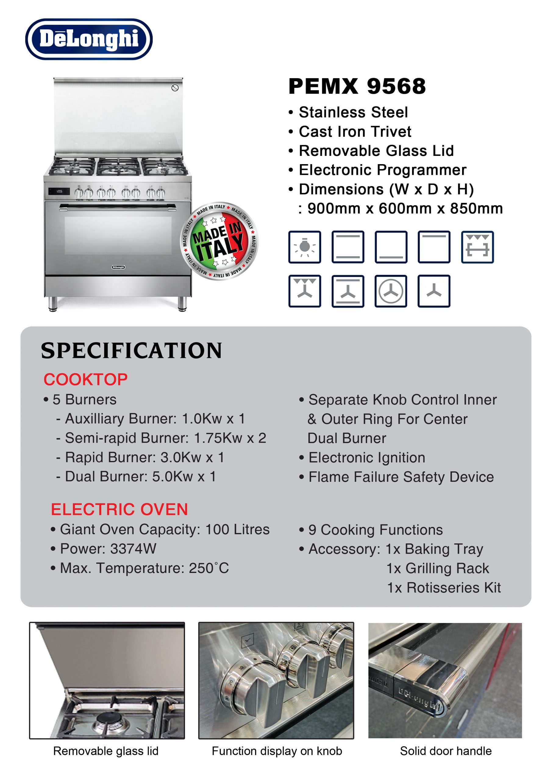 Delonghi 90cm Professional Rangecooker - Image 5