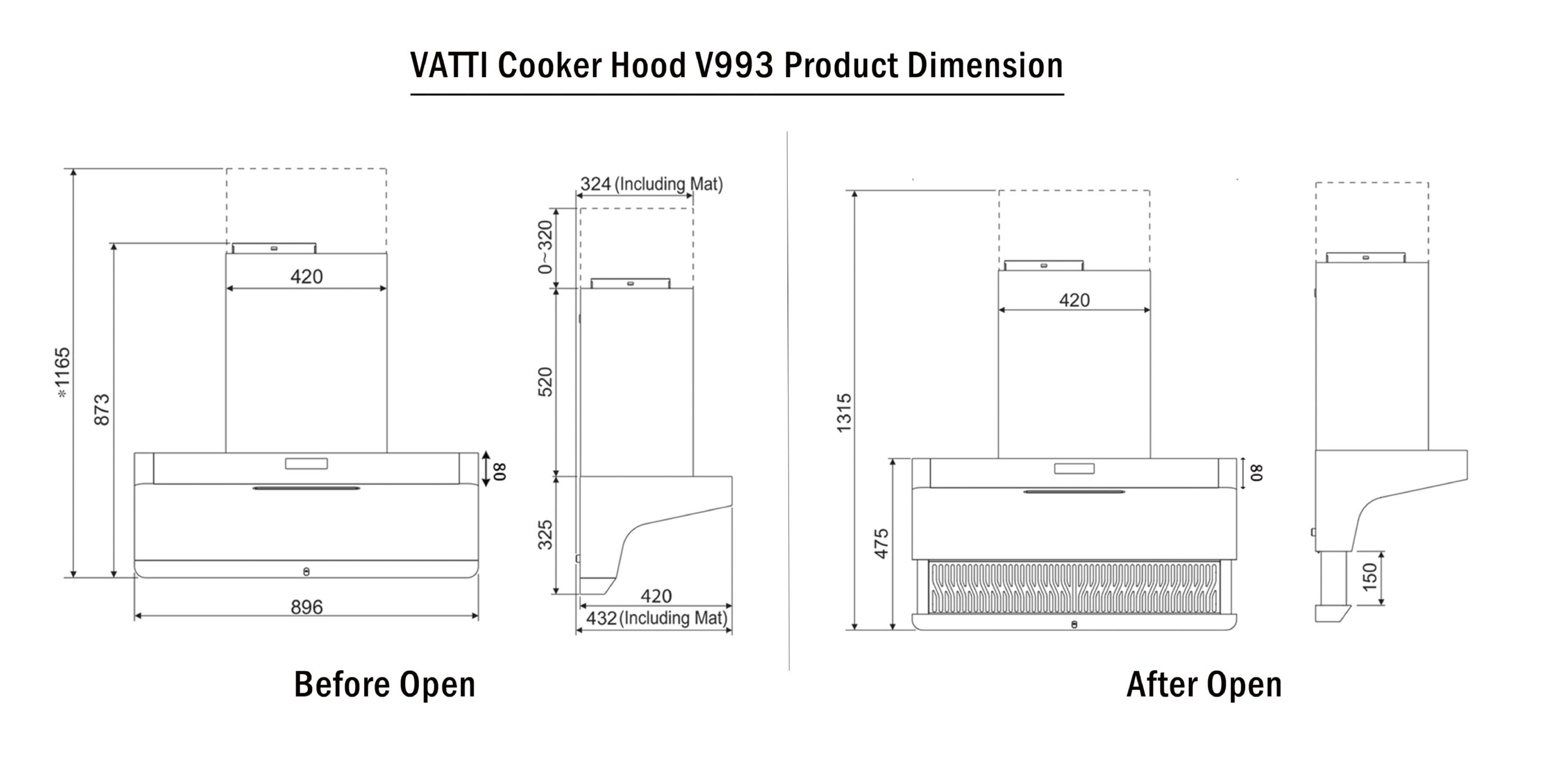 Vatti 90cm "Athena Series" Lifting Type Range Hood - Image 3