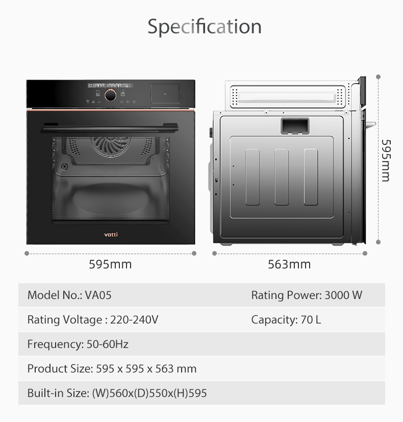 Vatti 70L Large Built-in Combi Steam Oven - Image 4