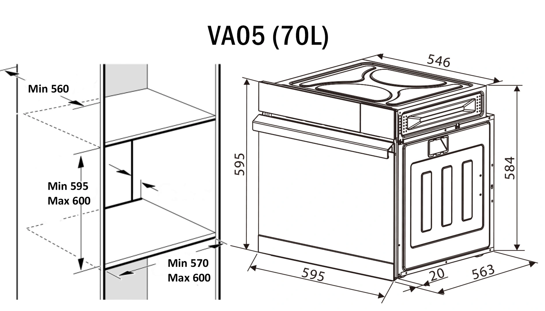 Vatti 70L Large Built-in Combi Steam Oven - Image 3