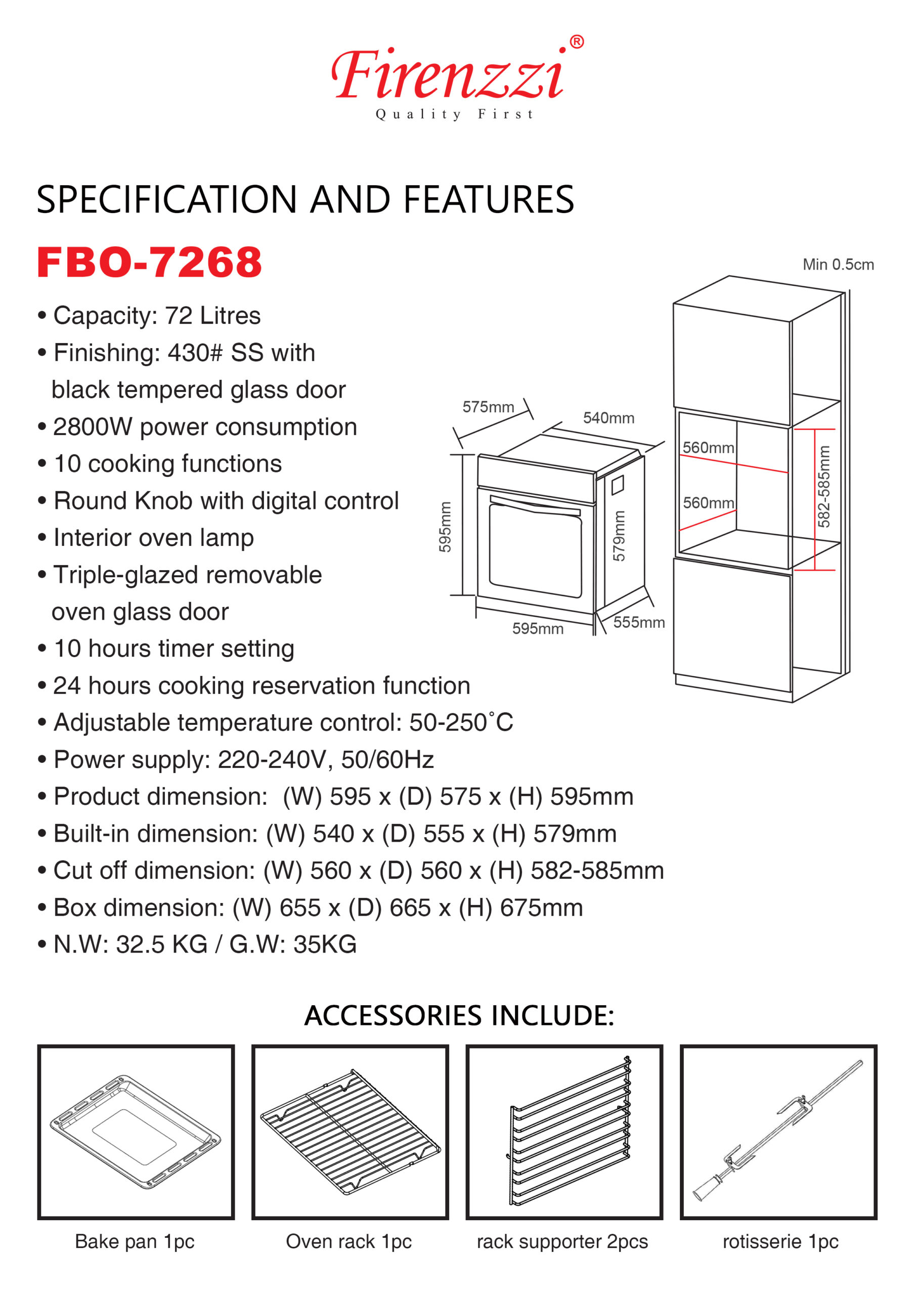 Firenzzi 72L Built-in Oven - Image 2