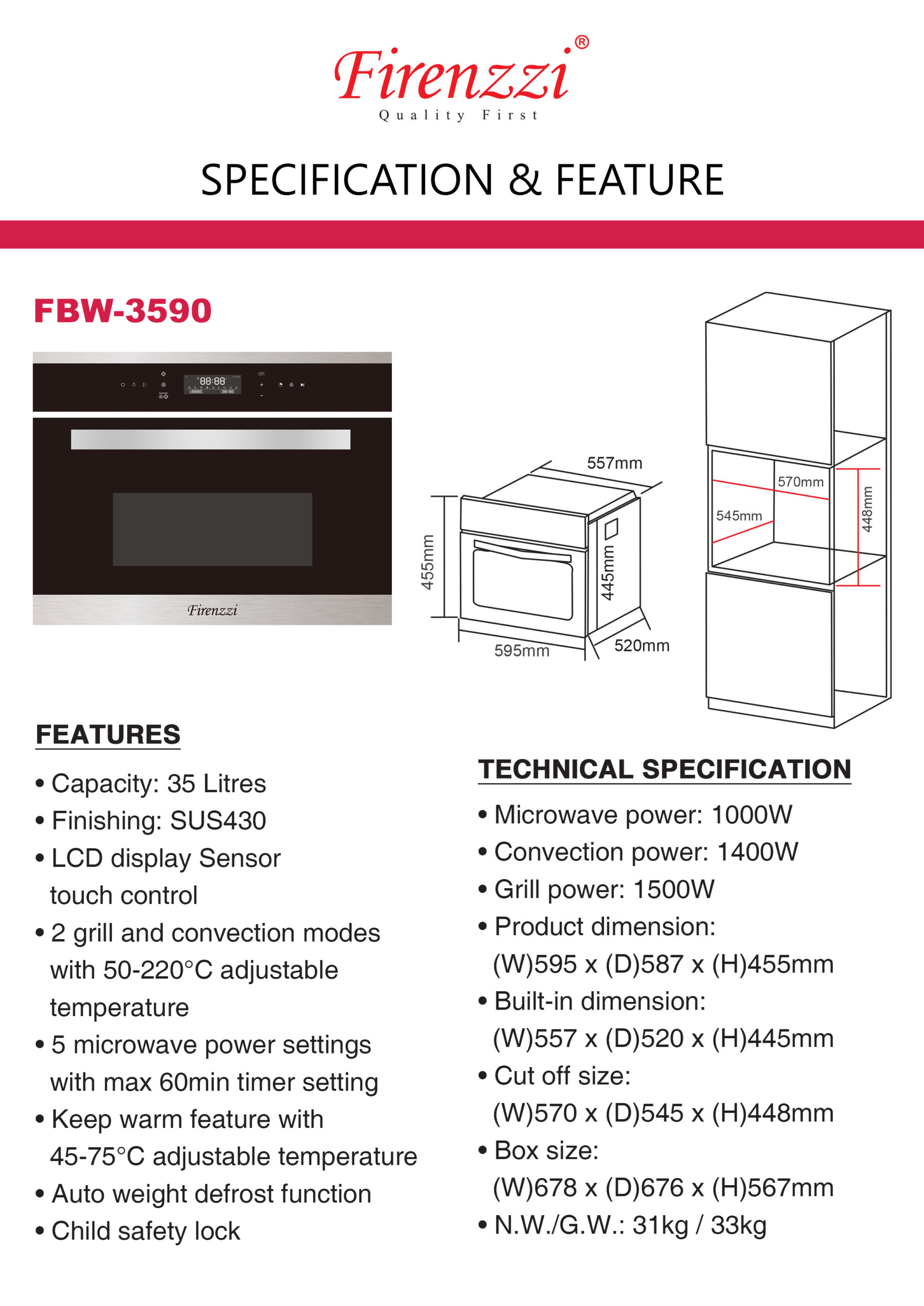 Firenzzi 35L Built-in Microwave Oven - Image 2