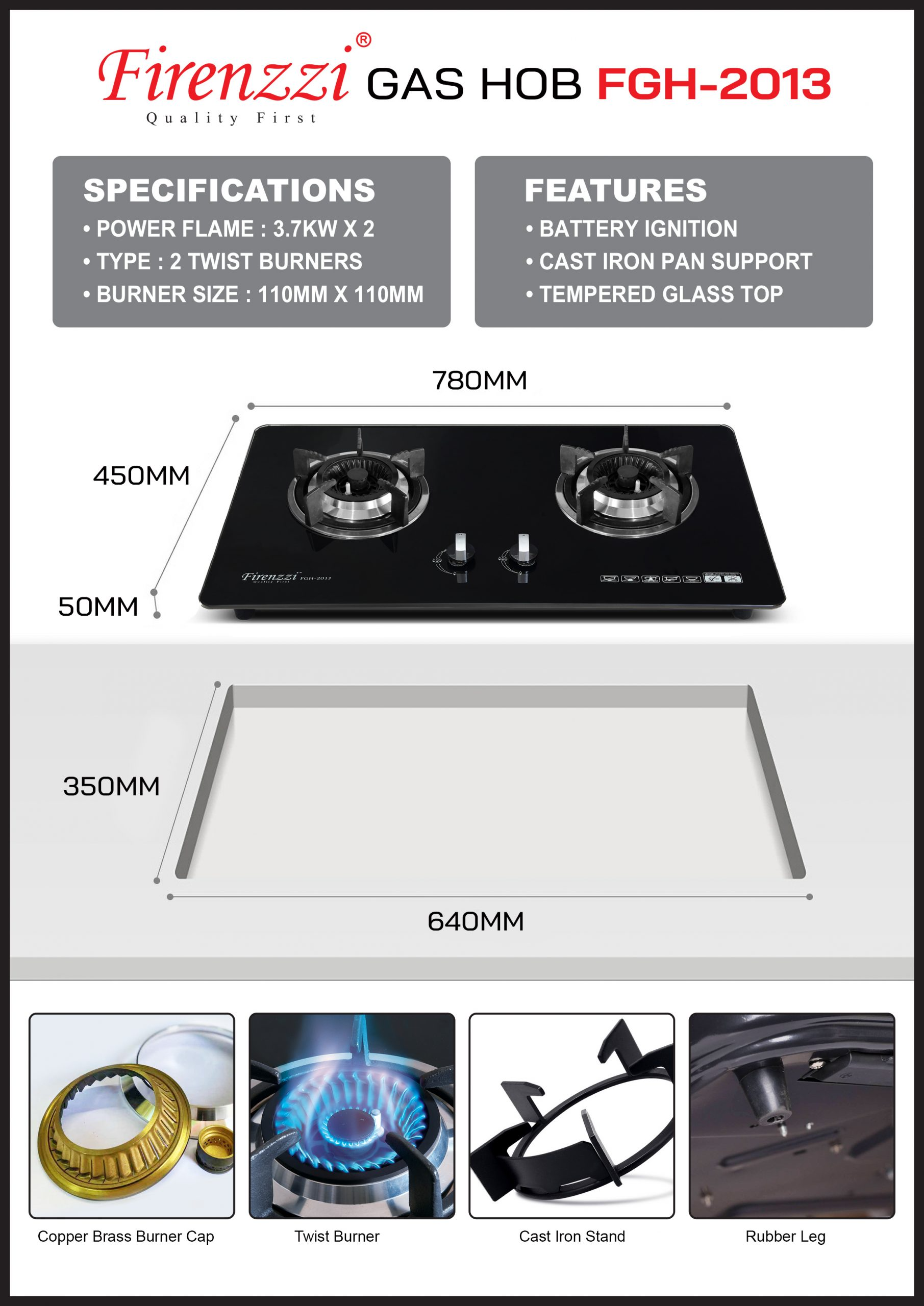 Firenzzi 2 Burner Built-in Gas Hob - Image 2