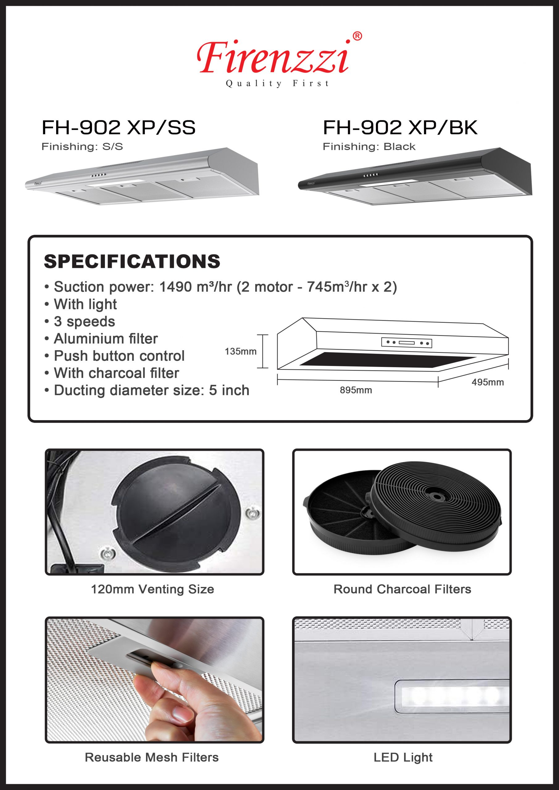 Firenzzi Dual Motor Slim Cooker Hood - Image 4