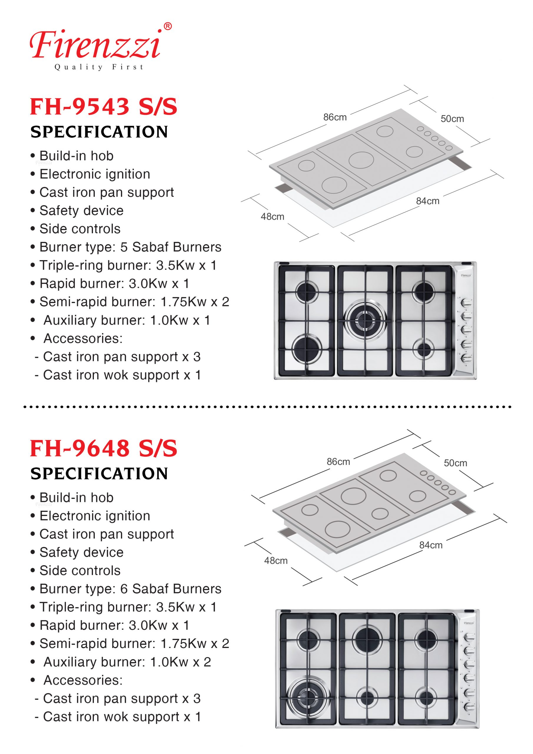 Firenzzi Prestige 6 Burners Gas Hob - Image 2