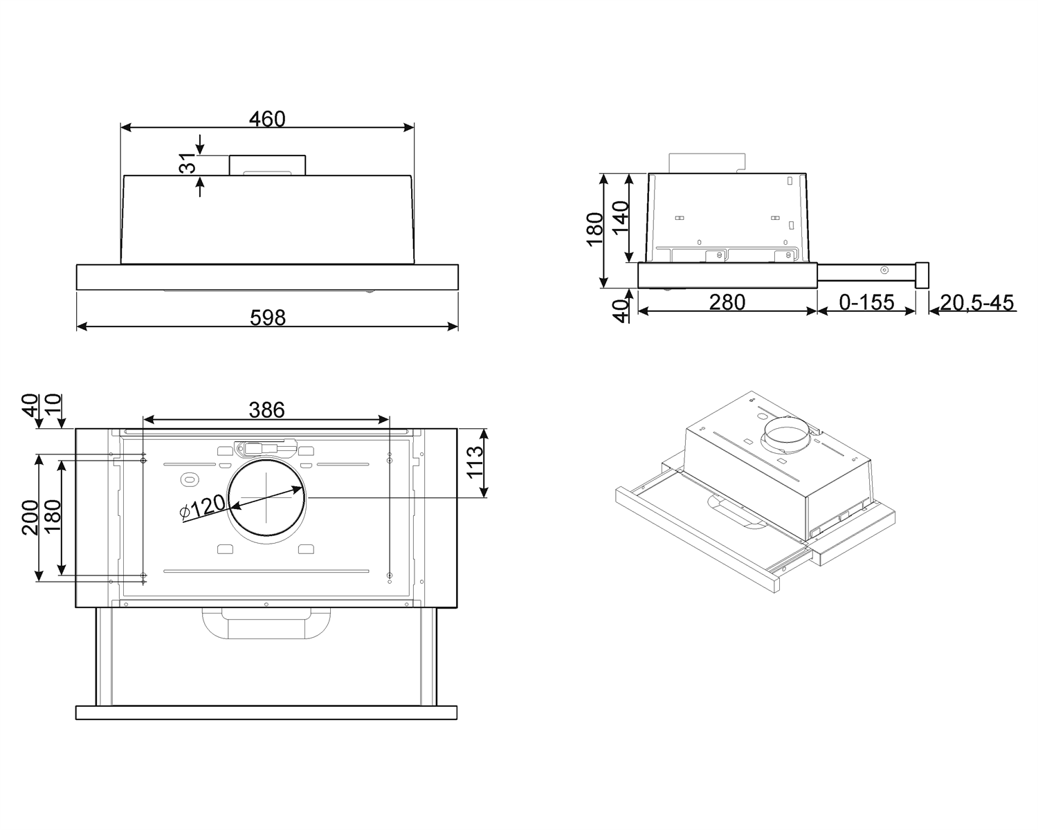 Smeg 60cm Telescopic Hood With Stainless Steel Front Panel - Image 2