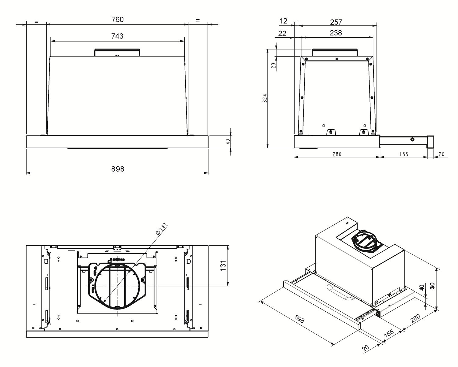 Smeg 90cm Telescopic Hood With Stainless Steel Front Panel - Image 3