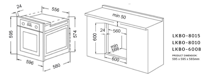 Lebensstil Kolektion 56L Electric 60cm Built- in Oven 8 Function - Image 2