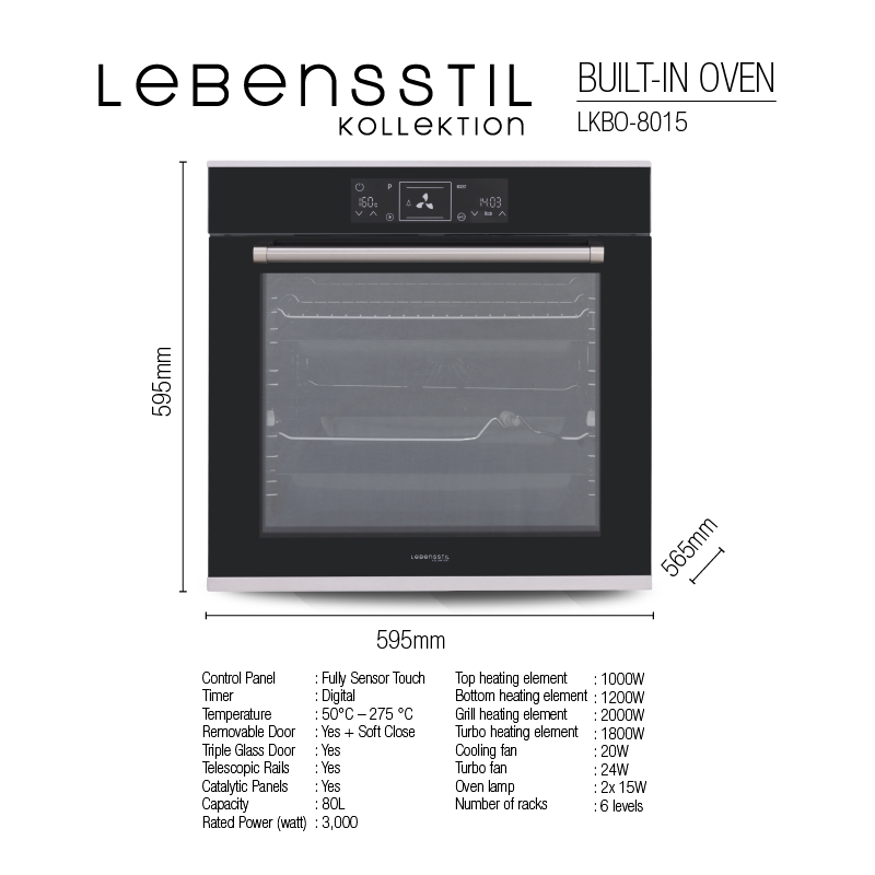 Lebensstil Kollektion 80L Built-in Electric Oven - Image 2
