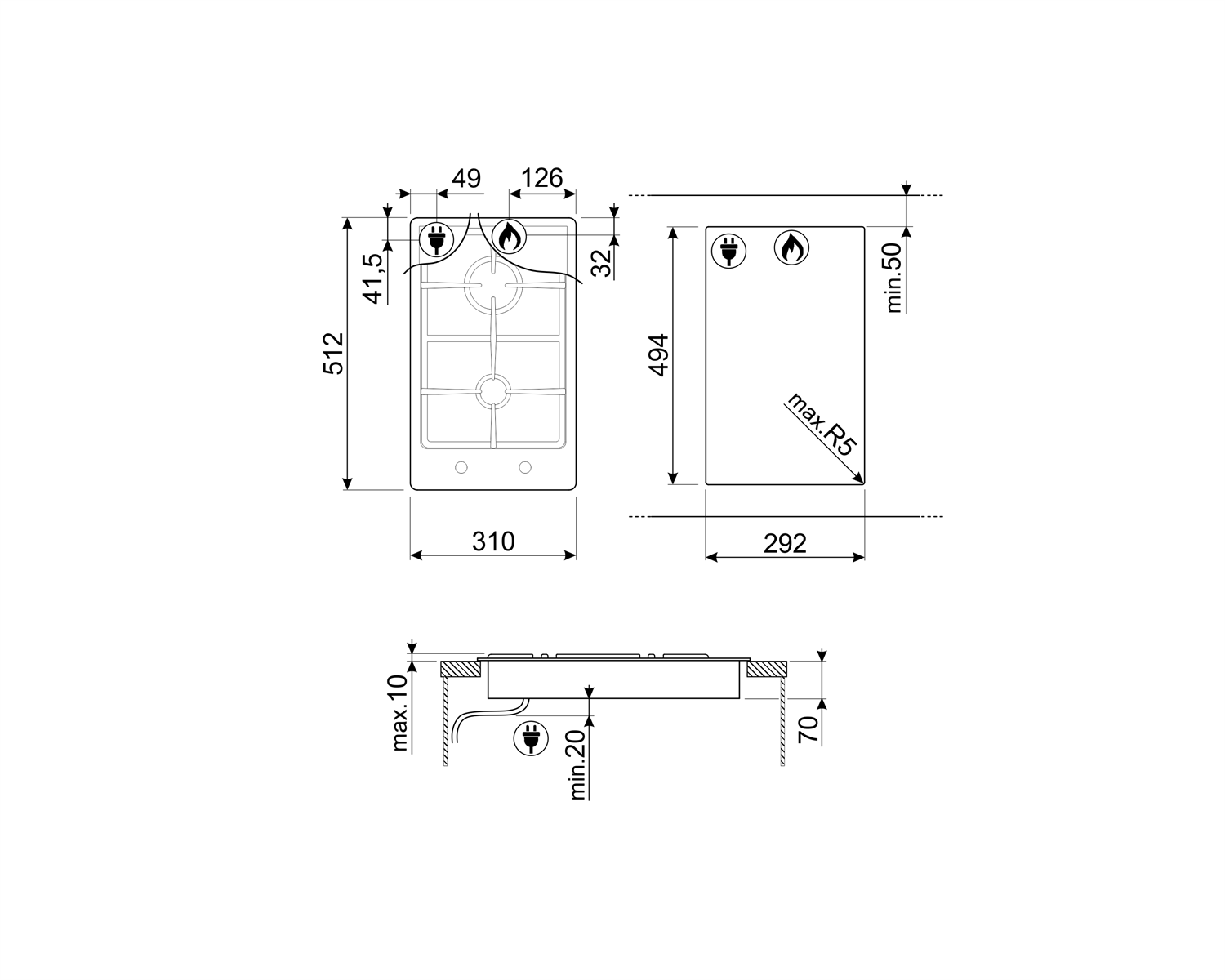 Smeg Stainless Steel Modular 2 Burner Gas Hob - Image 2